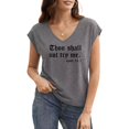 thumbnail image 1 of UNISHE Women's Funny Attitude "Thou Shall Not Try Me" Graphic V Neck Short Sleeve T-Shirt Casual Summer, 1 of 6