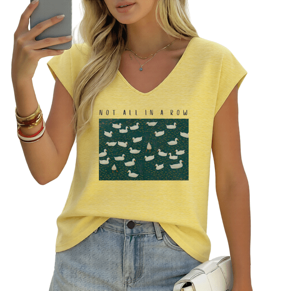 UNISHE Women's Funny Duck "Not All In A Row" Meme V-Neck Sleeveless T-Shirt Casual Daily Tank Top