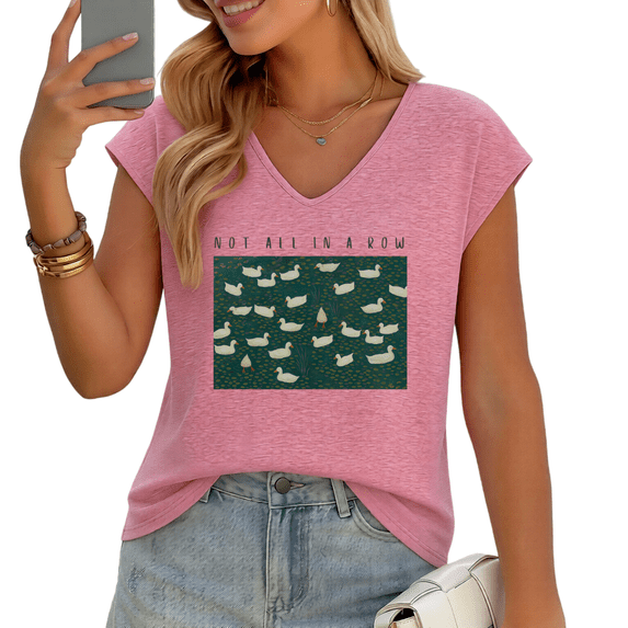 UNISHE Women's Funny Duck "Not All In A Row" Meme V-Neck Sleeveless T-Shirt Casual Daily Tank Top