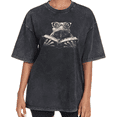 thumbnail image 1 of UNISHE Women's Geek Frog Reading Vintage Washed Graphic Tee Short Sleeve Crewneck Distressed Oversized Casual Intellectual Amphibian Sketch Top, 1 of 6