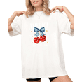 thumbnail image 1 of UNISHE Women's God Bless America Cherry Coquette Graphic Short Sleeve T-Shirt White S-5XL Casual Crewneck Top, 1 of 5