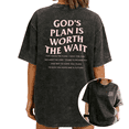 thumbnail image 1 of UNISHE Women's "God's Plan Is Worth The Wait" Jeremiah 29:11 Vintage Washed T-Shirt Short Sleeve Distressed Relaxed Fit Tee, 1 of 5