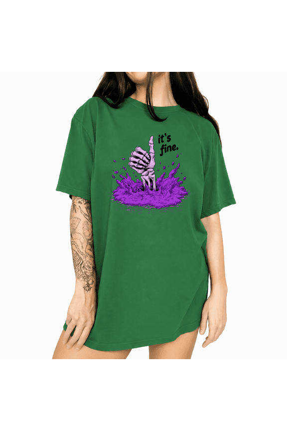 Women's Goth Gloomy Lady Thumbs Up Purple Sludge Skeleton Dry Humor Graphic Short Sleeve T-Shirts Green Tops