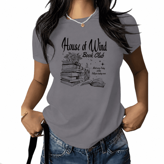 UNISHE Women's Gothic Book Club Tee House of Wind Graphic Short Sleeve T-Shirt Loose Fit Vintage Reading Crewneck Top