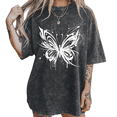 thumbnail image 1 of UNISHE Women's Graffiti Style White Butterfly Graphic Vintage Washed Oversized T-Shirt Casual Relaxed Fit Tee, 1 of 5