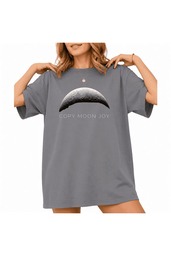 Women's Gray Crescent Moon Simple Sans Serif Copy Moon Celestial Graphic Short Sleeve T-shirt Relaxed Fit