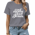 thumbnail image 1 of UNISHE Women's Gray Faith Slogan Graphic Short Sleeve T-Shirt Relaxed Fit Top, 1 of 5