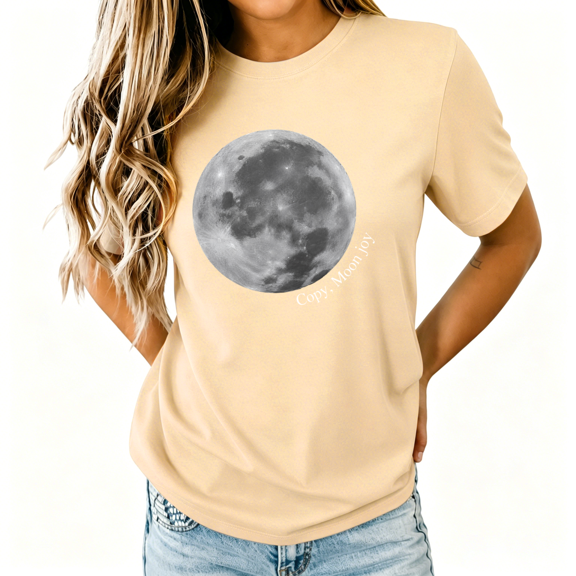 UNISHE Women's Grayscale Full Moon Copy Moon Joy Minimal Celestial Graphic Short Sleeve T-shirt Relaxed Fit