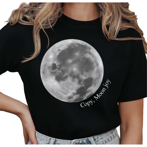 UNISHE Women's Grayscale Full Moon Copy Moon Joy Minimal Celestial Graphic Short Sleeve T-shirt Relaxed Fit