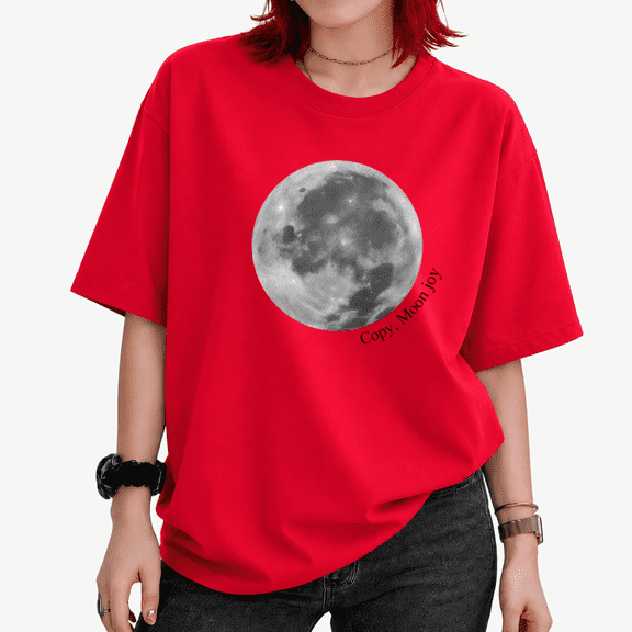 UNISHE Women's Grayscale Realistic Full Moon Copy Moon Joy Graphic Cropped Short Sleeve T-shirt Classic Relaxed Fit Casual Tee For Night Sky Astronomy Aesthetic Lovers