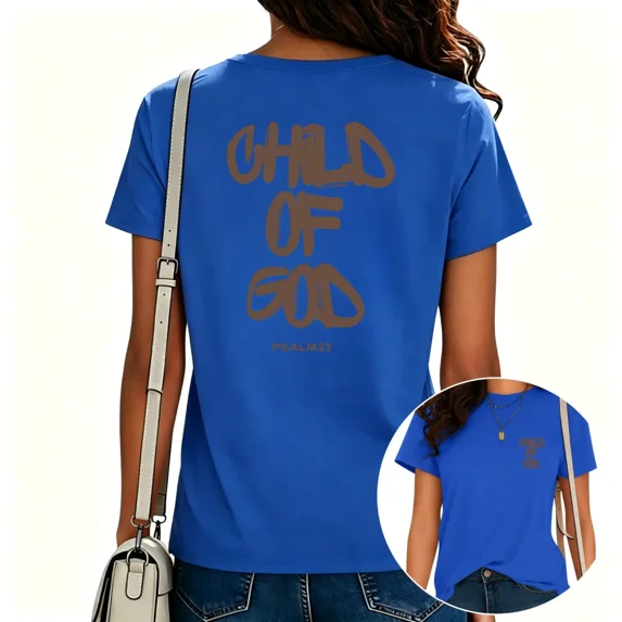 UNISHE Women's Groovy Religious Graphic Tee Minimalist Hand Lettered Praise Church Apparel Blue, XL