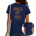 thumbnail image 1 of UNISHE Women's Groovy Religious Graphic Tee Minimalist Hand Lettered Praise Church Apparel Navy, XL, 1 of 5