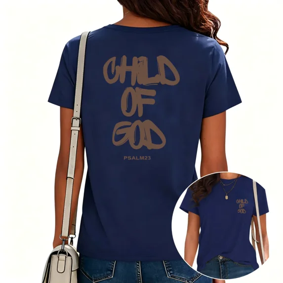 UNISHE Women's Groovy Religious Graphic Tee Minimalist Hand Lettered Praise Church Apparel Navy, XL