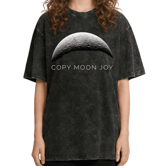 UNISHE Women's Half Moon Crater Surface Copy Moon Joy Minimal Celestial Washed T-shirt Relaxed Fit