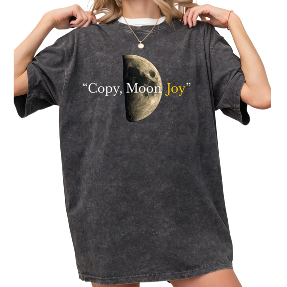 UNISHE Women's Half Moon Crescent Copy Moon Joy Quote Celestial Washed Graphic Tee Relaxed Fit