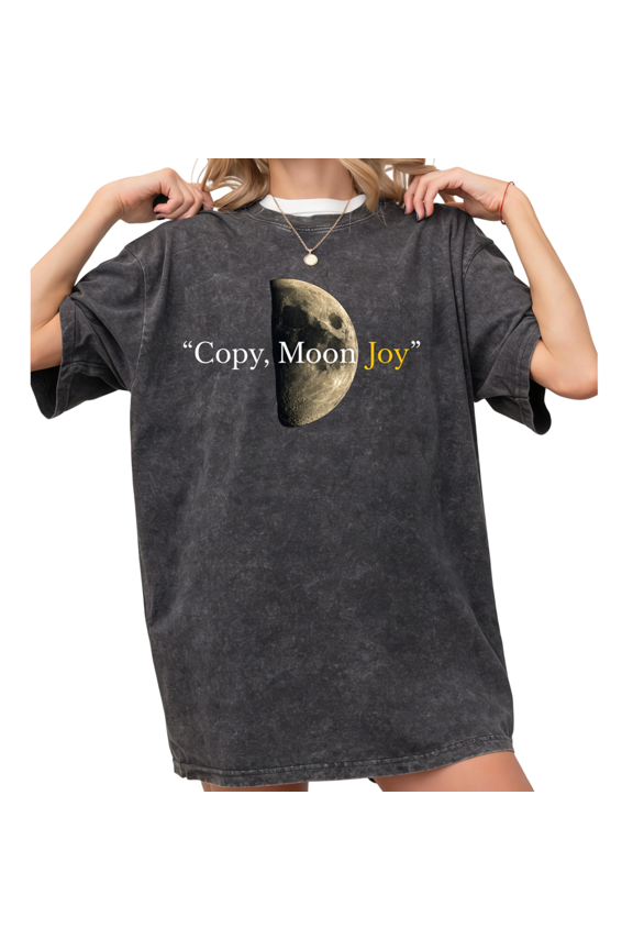 Women's Half Moon Crescent Copy Moon Joy Quote Celestial Washed Graphic Tee Relaxed Fit
