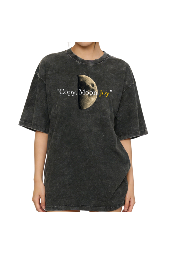 Women's Half Moon Crescent Copy Moon Joy Quote Celestial Washed Graphic Tee Relaxed Fit