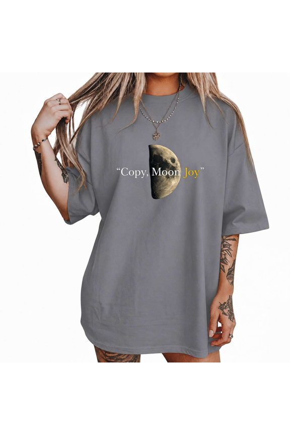 Women's Half Moon Quote Copy Moon Joy Text Aesthetic Celestial Graphic Short Sleeve T-shirt Relaxed Fit