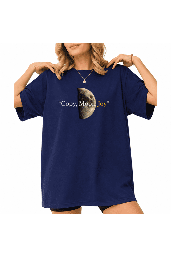 Women's Half Moon Quote Copy Moon Joy Text Aesthetic Celestial Graphic Short Sleeve T-shirt Relaxed Fit