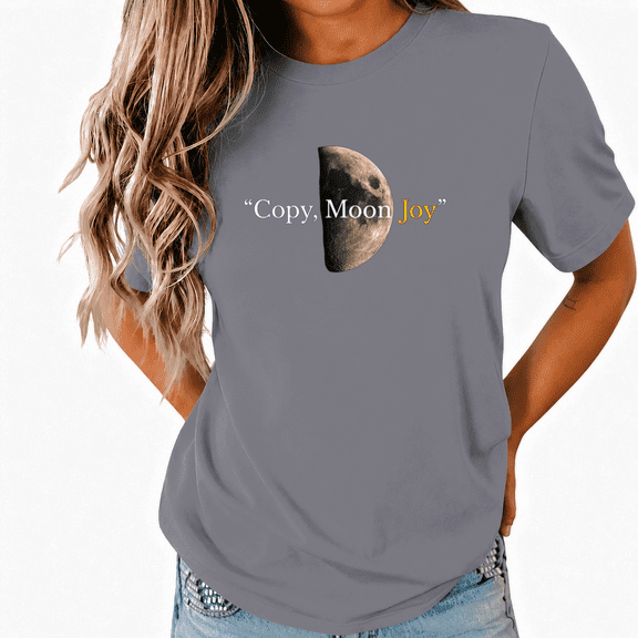 UNISHE Women's Half Moon Quote Copy Moon Joy Text Aesthetic Celestial Graphic Short Sleeve T-shirt Relaxed Fit