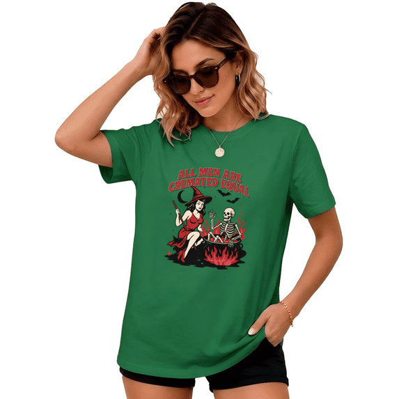 UNISHE Women's Halloween Witch Skeleton Humor Graphic Tee Retro Dark Art Short Sleeve Top Everyday Seasonal Outfit