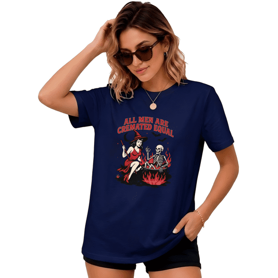 UNISHE Women's Halloween Witch Skeleton Humor Graphic Tee Retro Dark Art Short Sleeve Top Everyday Seasonal Outfit