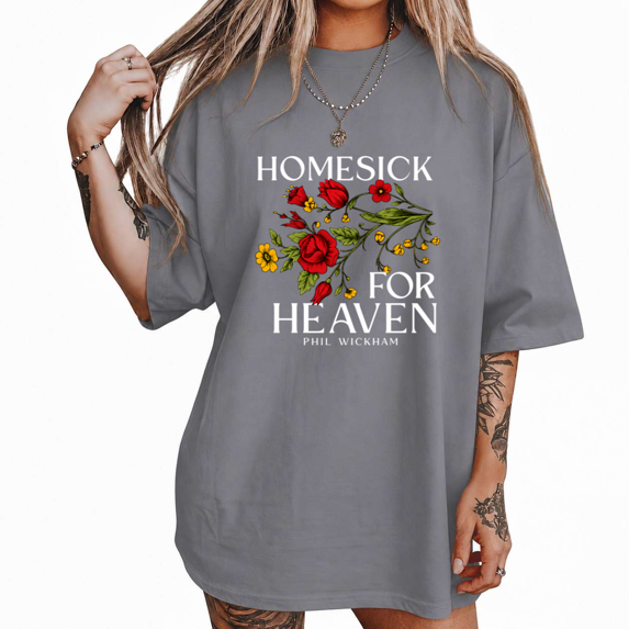 UNISHE Women's Hand‑Drawn Rose Floral Homesick For Heaven Faith Graphic Cropped Short Sleeve T‑shirt Relaxed Fit