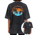 thumbnail image 1 of UNISHE Women's Happiness Comes In Waves Vintage Washed T-Shirt Short Sleeve S-2XL Crewneck Oversized Fit Tee, 1 of 5