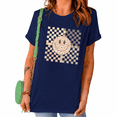 thumbnail image 1 of UNISHE Women's Happy Flower Graphic Short Sleeve T-Shirts Navy Blue Lightweight Spring Tops, 1 of 6