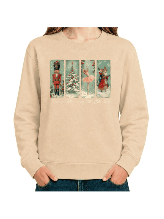 Women's Have Yourself Merry Christmas Print Graphic Sweatshirt Vintage Holiday Crewneck Pullover Seasonal Gift