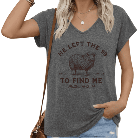 UNISHE Women's He Left The 99 To Find Me Christian Sheep V-Neck Sleeveless T-Shirt Casual Religious Tank Top