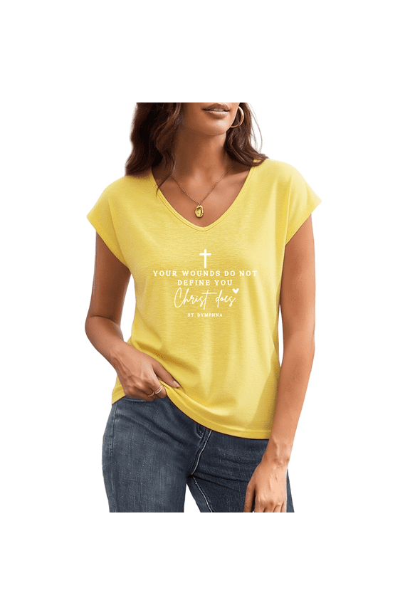 Women's Healing Affirmation V-Neck Tank - "Christ Does" Inspirational Quote Top, Sleeveless Graphic Tee for Everyday Wear