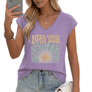 UNISHE Women's Here The Sun Retro Floral Print V-Neck Sleeveless T-Shirt Casual Summer Tank Top