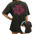 thumbnail image 1 of UNISHE Women's Hibiscus Floral Vintage Washed T - Shirt Short Sleeve Oversized Distressed Fit Tee, 1 of 6