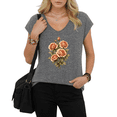 thumbnail image 1 of UNISHE Women's High Definition Rose Graphic V-Neck Short Sleeve T-Shirt White Elegant Botanical Top, 1 of 6