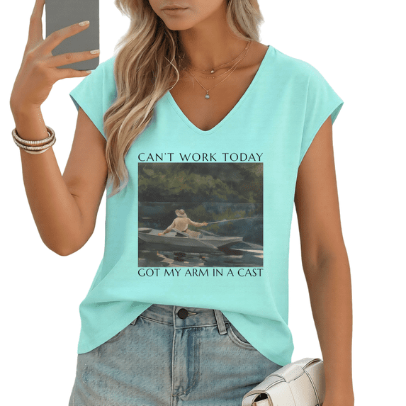 UNISHE Women's Humorous Fishing "Arm In A Cast" V-Neck Sleeveless T-Shirt Casual Daily Tank Top