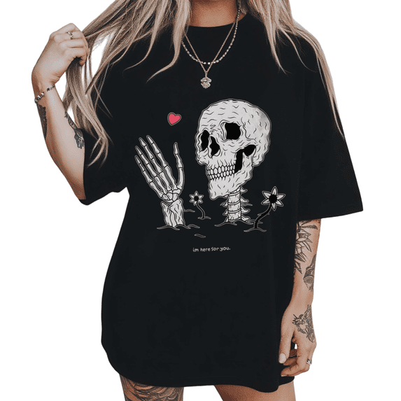 UNISHE Women's I'm Here For You Skeleton Heart Graphic Black S-5XL Short Sleeve T-Shirt Tops
