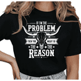 thumbnail image 1 of UNISHE Women's "If I'm The Problem" Western Bull Skull Graphic Short Sleeve T-Shirt Casual Cotton Crewneck Top, 1 of 5
