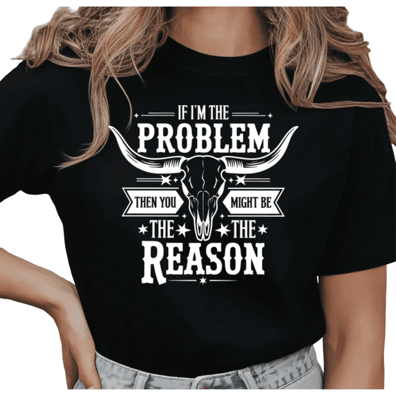 UNISHE Women's "If I'm The Problem" Western Bull Skull Graphic Short Sleeve T-Shirt Casual Cotton Crewneck Top