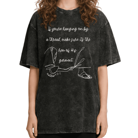 UNISHE Women's "If You're Hanging On By A Thread" Christian Quote Washed T-Shirt Short Sleeve Crewneck Relaxed Fit Tee