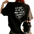 thumbnail image 1 of UNISHE Women's Inspirational Christian "Romans 8:31" Scripture Print Short Sleeve T-Shirt Casual Cotton Crewneck Top, 1 of 5
