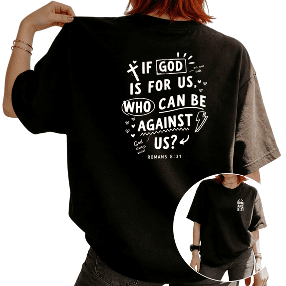 UNISHE Women's Inspirational Christian "Romans 8:31" Scripture Print Short Sleeve T-Shirt Casual Cotton Crewneck Top