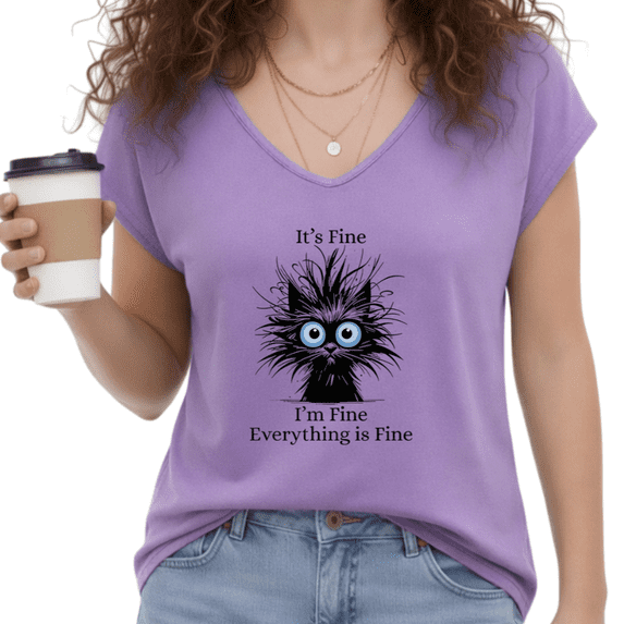 UNISHE Women's "It's Fine I'm Fine" Cat Quote S-5XL V-Neck Sleeveless T-Shirt S-5XL Fashion Casual Tank Top