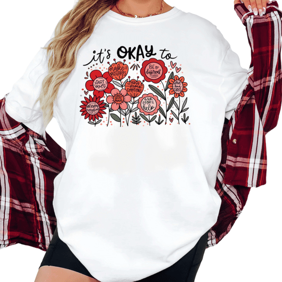 UNISHE Women's "It's Okay to Be Different" Floral Inspirational Graphic Short Sleeve T-Shirt Casual Cotton Crewneck Top