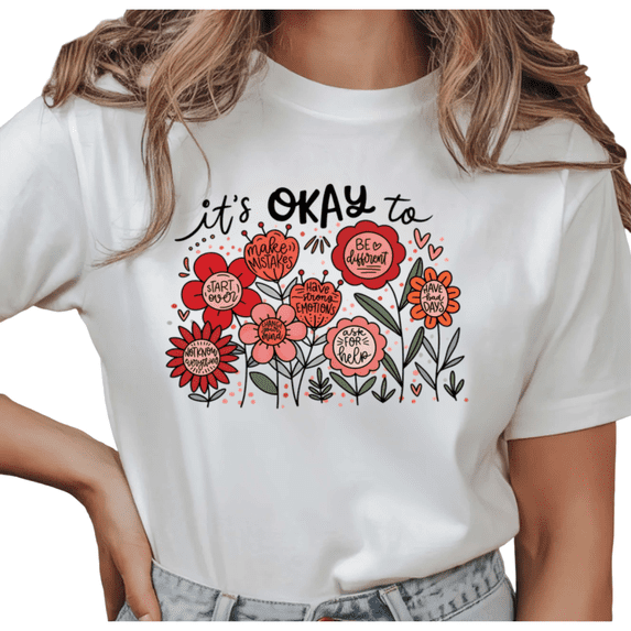 UNISHE Women's "It's Okay to Be Different" Floral Inspirational Graphic Short Sleeve T-Shirt Casual Cotton Crewneck Top