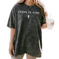 thumbnail image 1 of UNISHE Women's Jesus Is King Cross Graphic Vintage Washed T-Shirt Casual Short Sleeve Crewneck Relaxed Fit Tee, 1 of 5