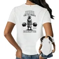thumbnail image 1 of UNISHE Women's Jesus The Ultimate Deadlifter Christian Fitness Graphic Short Sleeve T-Shirt Casual Cotton Crewneck Tee, 1 of 5
