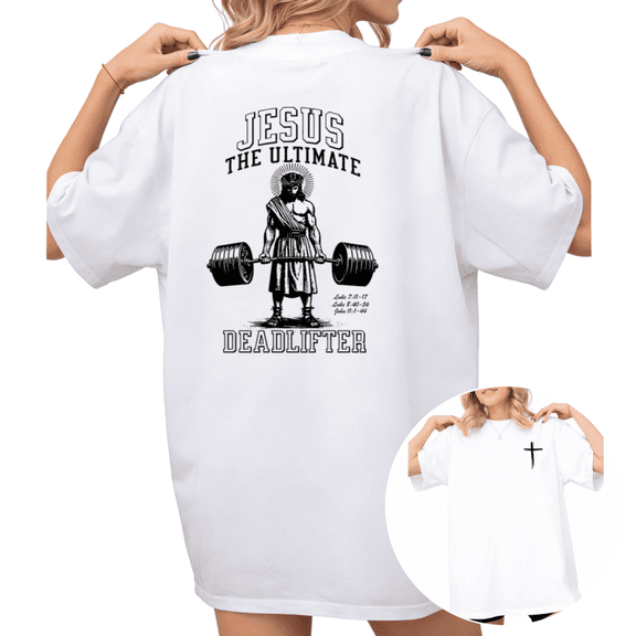 UNISHE Women's "Jesus The Ultimate Deadlifter" Christian Gym Graphic Short Sleeve T-Shirt Casual Cotton Crewneck Top