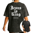 thumbnail image 1 of UNISHE Women's Jesus is King Gothic Text Vintage Washed T-Shirt Short Sleeve Crewneck Relaxed Fit Tee, 1 of 5