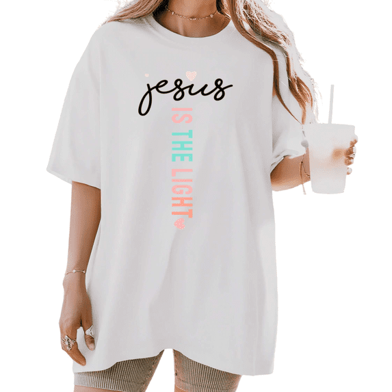 UNISHE Women's "Jesus is the Light" Christian Graphic Short Sleeve T-Shirt Casual Comfortable Crewneck Top